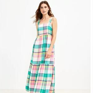 NWT Loft Plaid Tiered Maxi Pocket Dress Size XSP